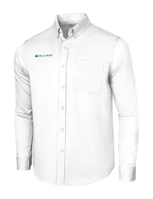 Long Sleeve White Superpro React Twill Shirt w/Alliant Logo