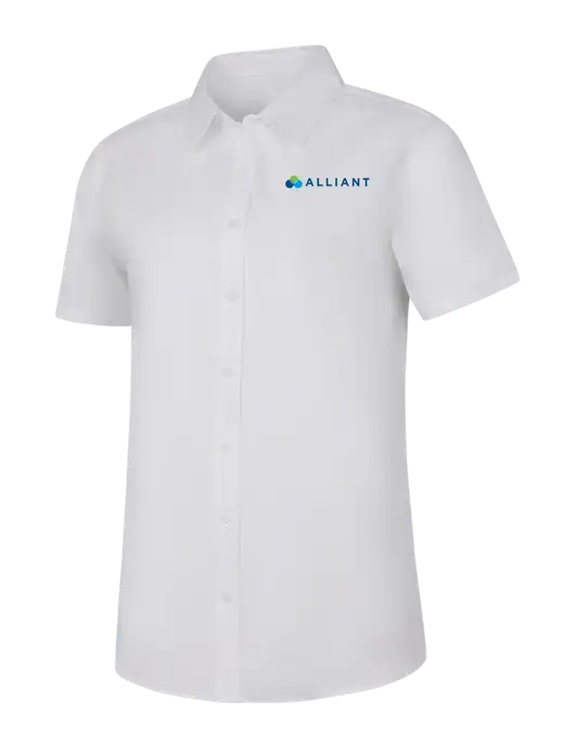 Womens White Short Sleeve Superpro React Twill Shirt w/Alliant Logo