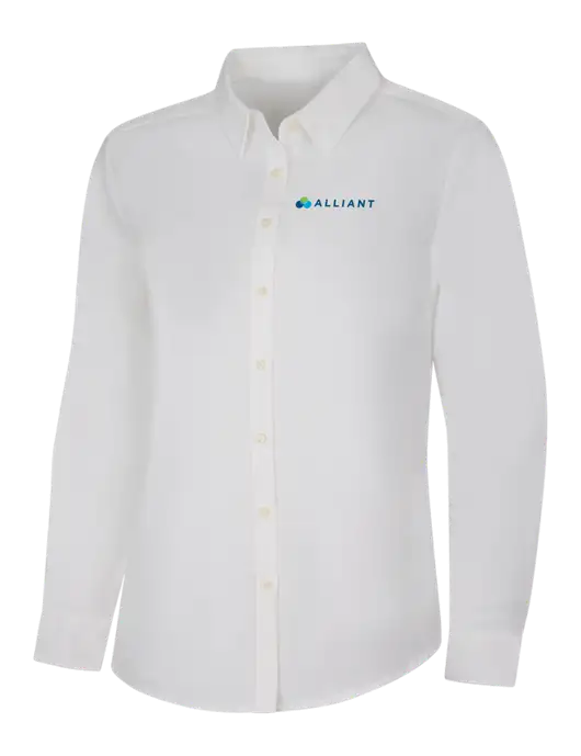 Womens White Long Sleeve Superpro React Twill Shirt w/Alliant Logo
