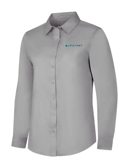 Light Grey Womens Long Sleeve Superpro React Twill Shirt w/Alliant Logo