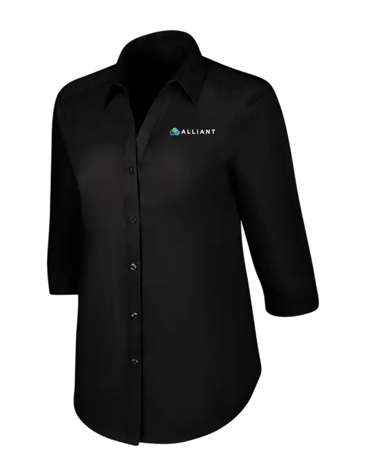 Womens Black 3/4 Sleeve Carefree Poplin Shirt w/Alliant Logo