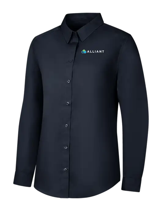 Womens River Blue Navy Long Sleeve Carefree Poplin Shirt w/Alliant Logo