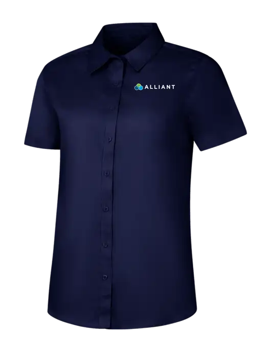 Womens Navy Short Sleeve Superpro React Twill Shirt w/Alliant Logo