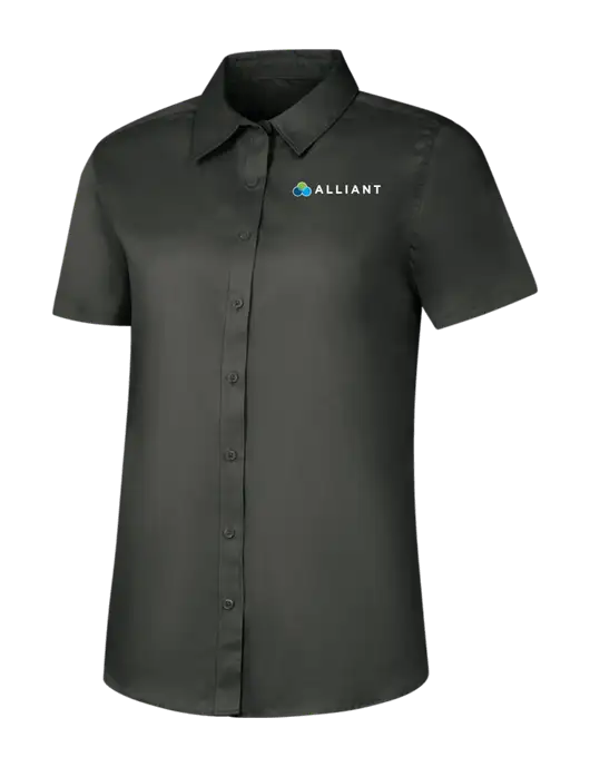 Womens Dark Grey Short Sleeve Superpro React Twill Shirt w/Alliant Logo