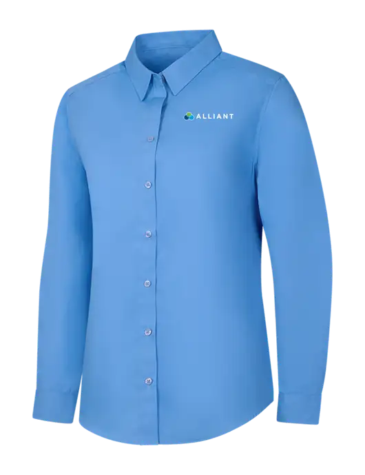 Womens Carolina Blue Long Sleeve Carefree Poplin Shirt w/Alliant Logo