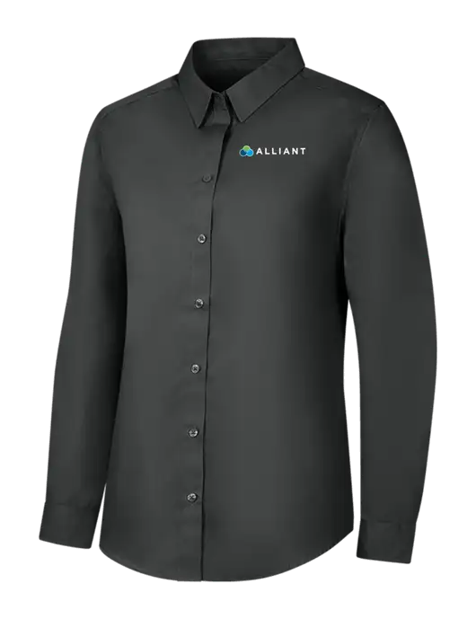 Womens Dark Grey Long Sleeve Carefree Poplin Shirt w/Alliant Logo