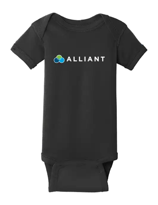 Rabbit Skins Black Infant Short Sleeve Baby Rib Bodysuit w/Alliant Logo