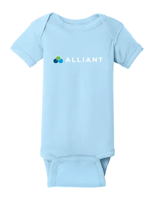 Rabbit Skins Light Blue Infant Short Sleeve Baby Rib Bodysuit w/Alliant Logo