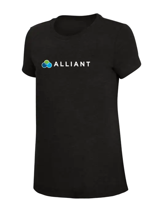 Womens Simply Soft Black 4.5oz Poly/Combed Ring Spun Cotton T-Shirt w/Alliant Logo