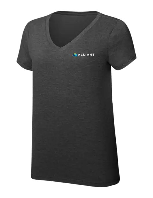 Womens Simply Soft V-Neck Black Frost 4.5oz  Poly/Combed Ring Spun Cotton T-Shirt w/Alliant Logo