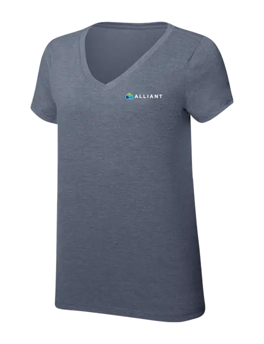 Womens Simply Soft V-Neck Navy Frost 4.5oz  Poly/Combed Ring Spun Cotton T-Shirt w/Alliant Logo