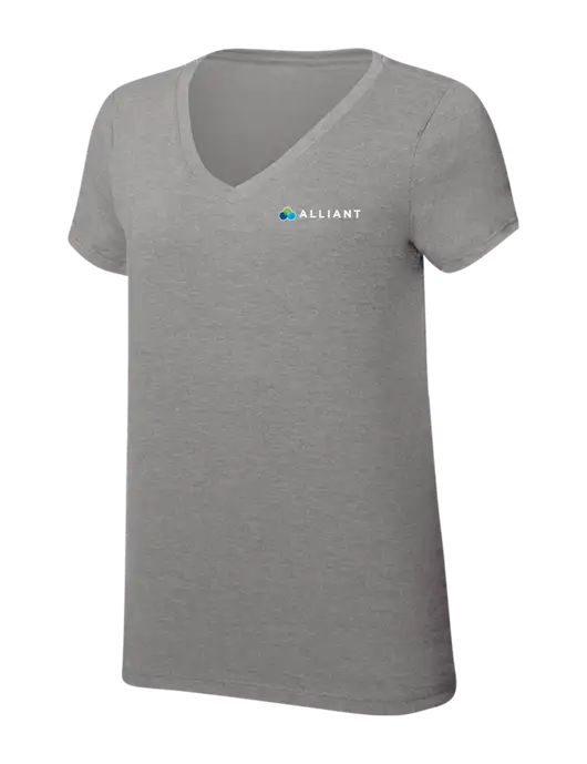 Womens Simply Soft V-Neck Grey Frost 4.5oz  Poly/Combed Ring Spun Cotton T-Shirt w/Alliant Logo