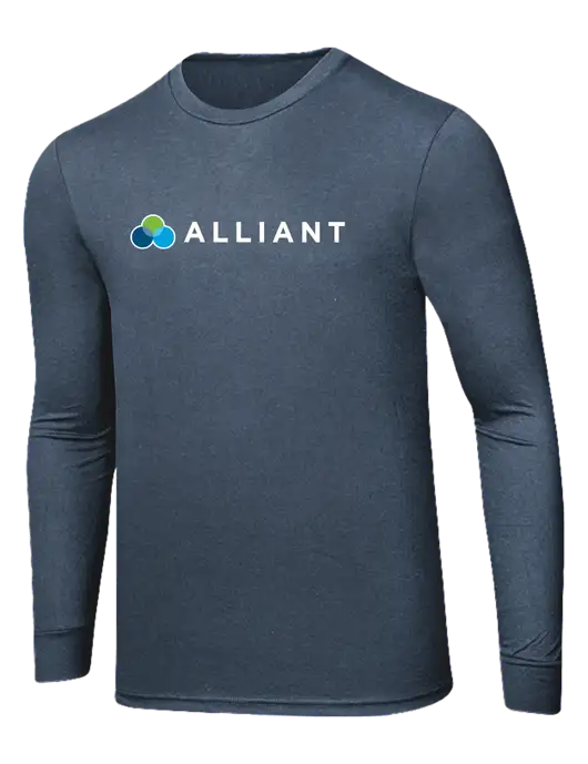 Simply Soft Long Sleeve Navy Frost 4.5 oz, Poly/Combed Ring Spun Cotton T-Shirt w/Alliant Logo
