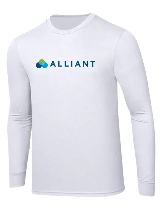 Simply Soft Long Sleeve White 4.5 oz, Poly/Combed Ring Spun Cotton T-Shirt w/Alliant Logo