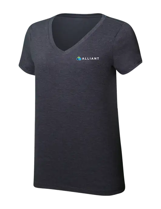 Womens Simply Soft V-Neck Heather Charcoal 4.5oz  Poly/Combed Ring Spun Cotton T-Shirt w/Alliant Logo