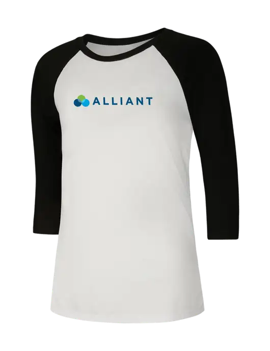 Womens Simply Soft 3/4 Sleeve Black/White Ring Spun Cotton T-Shirt w/Alliant Logo