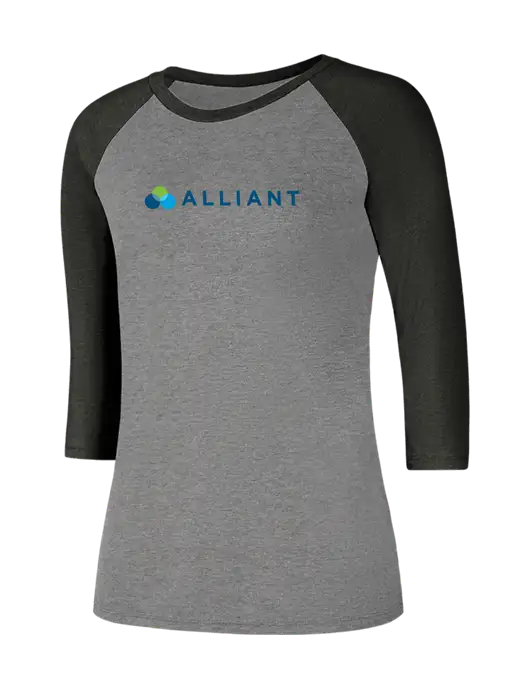 Womens Simply Soft 3/4 Sleeve Black Frost/Grey Frost Ring Spun Cotton T-Shirt w/Alliant Logo