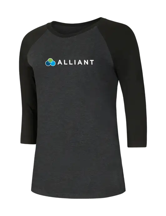 Womens Simply Soft 3/4 Sleeve Black/Black Frost Ring Spun Cotton T-Shirt w/Alliant Logo