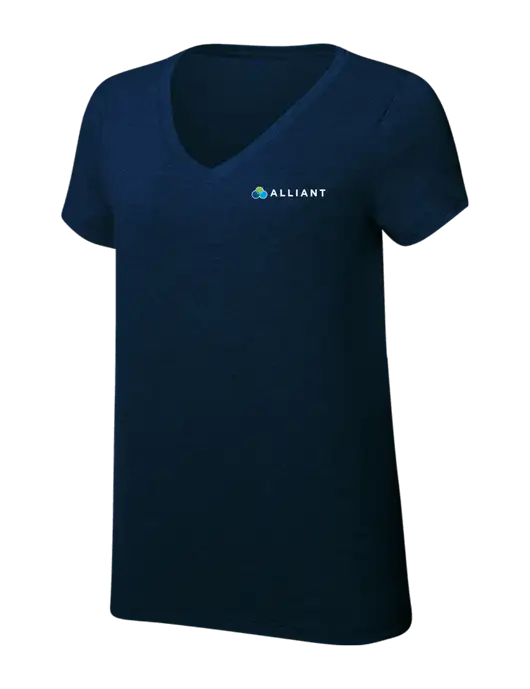 Womens Simply Soft V-Neck New Navy 4.5oz  Poly/Combed Ring Spun Cotton T-Shirt w/Alliant Logo