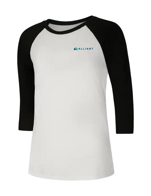 Womens Simply Soft 3/4 Sleeve Black/White Ring Spun Cotton T-Shirt w/Alliant Logo