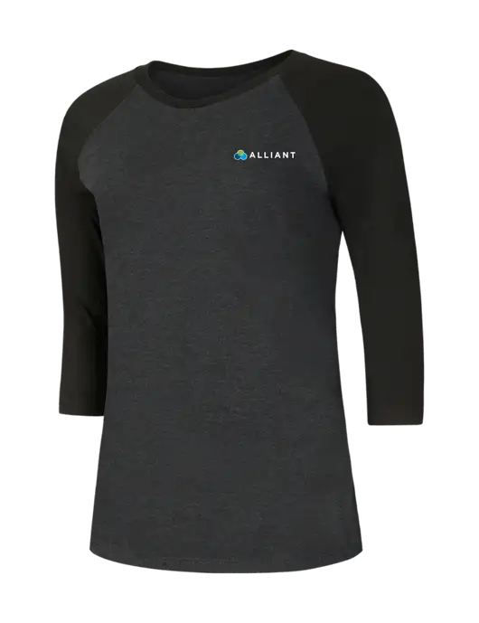 Womens Simply Soft 3/4 Sleeve Black/Black Frost Ring Spun Cotton T-Shirt w/Alliant Logo