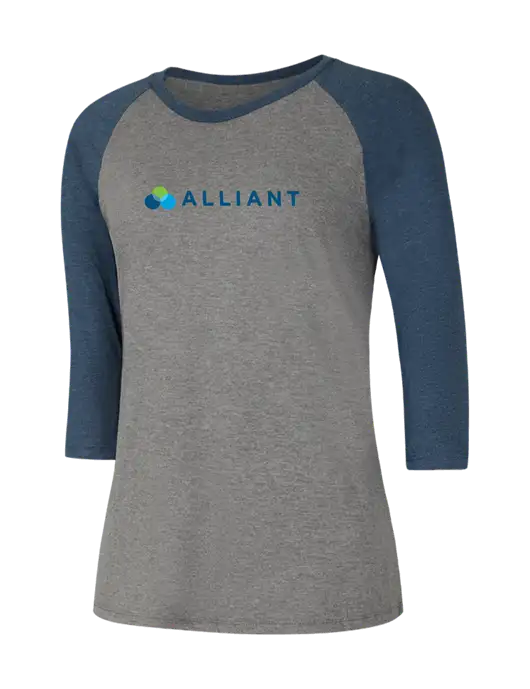 Womens Simply Soft 3/4 Sleeve Navy Frost/Grey Frost Ring Spun Cotton T-Shirt w/Alliant Logo