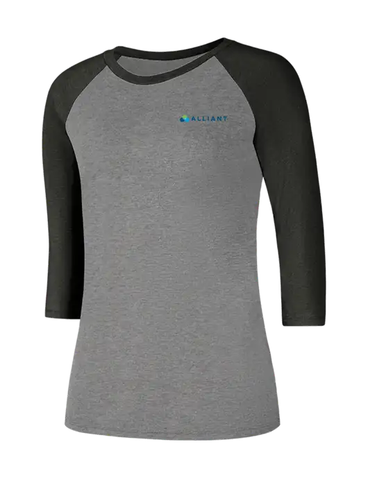 Womens Simply Soft 3/4 Sleeve Black Frost/Grey Frost Ring Spun Cotton T-Shirt w/Alliant Logo