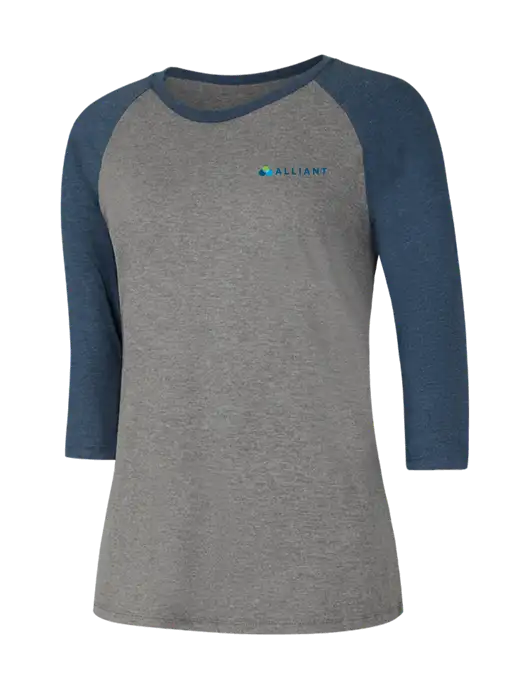 Womens Simply Soft 3/4 Sleeve Navy Frost/Grey Frost Ring Spun Cotton T-Shirt w/Alliant Logo