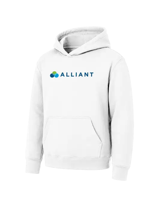Youth White 7.8 oz Pullover Hooded Sweatshirt w/Alliant Logo