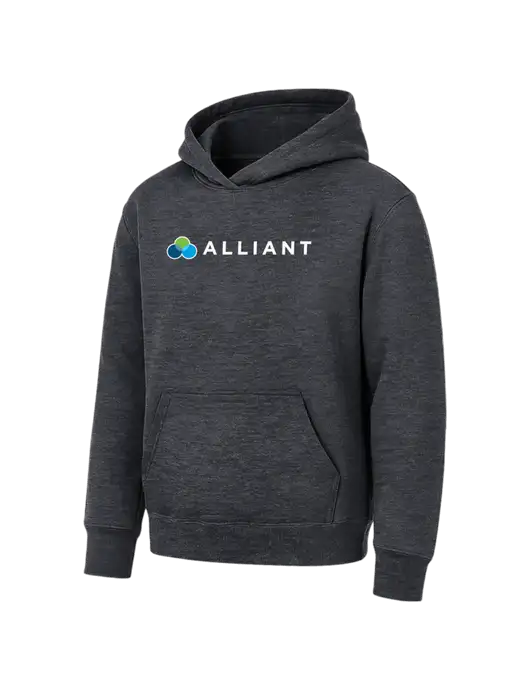 Youth Dark Heather Grey 7.8 oz Pullover Hooded Sweatshirt w/Alliant Logo