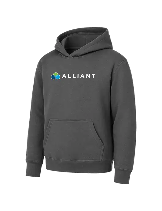 Youth Charcoal 7.8 oz Pullover Hooded Sweatshirt w/Alliant Logo