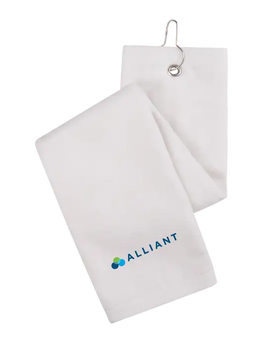 White Tri-Fold Golf Towel with Grommet w/Alliant Logo