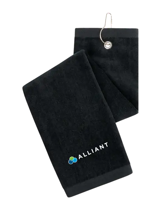Black Tri-Fold Golf Towel with Grommet w/Alliant Logo