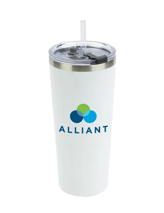 Brighton White 20 oz Insulated Tumbler & Straw w/Alliant Logo