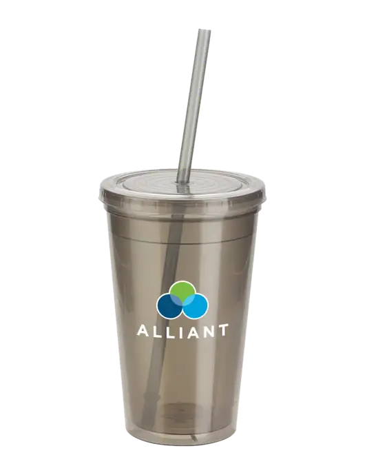 Sorrento Medium Grey 16 oz Tumbler with Lid & Straw w/Alliant Logo