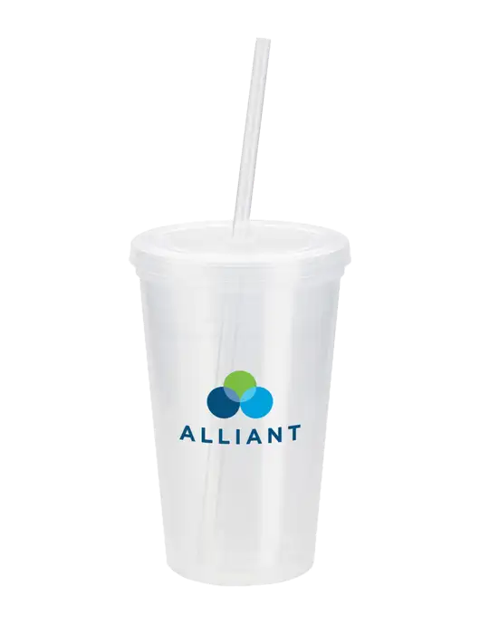 Sorrento Clear 16 oz Tumbler with Lid & Straw w/Alliant Logo