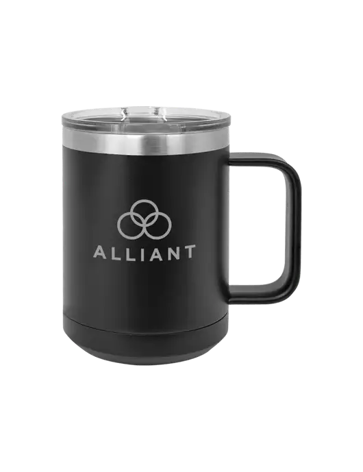 Polar Camel 15 oz Powder Coated Black Vacuum Insulated Mug with Slider Lid w/Alliant Logo