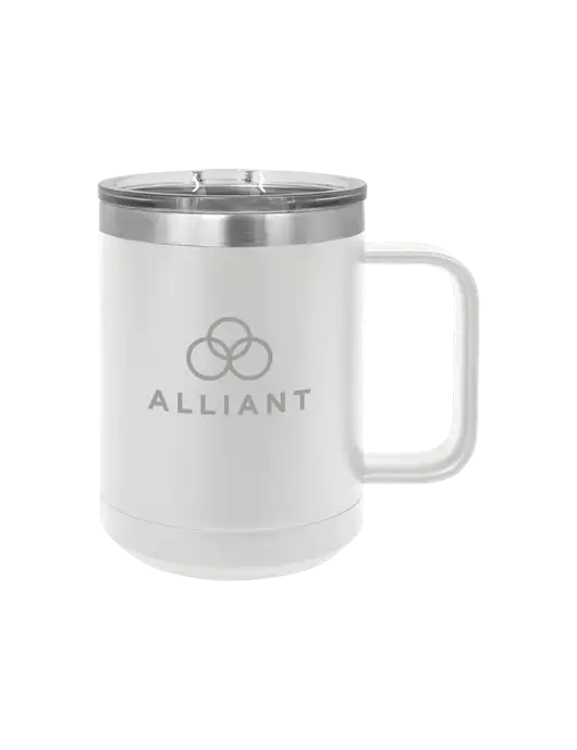 Polar Camel 15 oz Powder Coated White Vacuum Insulated Mug with Slider Lid w/Alliant Logo