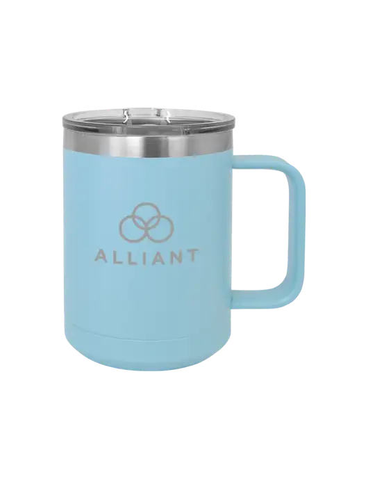 Polar Camel 15 oz Powder Coated Light Blue Vacuum Insulated Mug with Slider Lid w/Alliant Logo