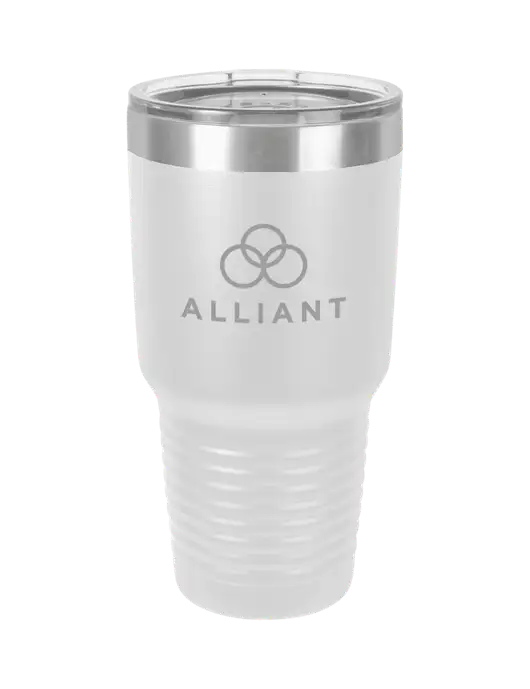 Polar Camel 30 oz Powder Coated White Vacuum Insulated Tumbler  w/Alliant Logo