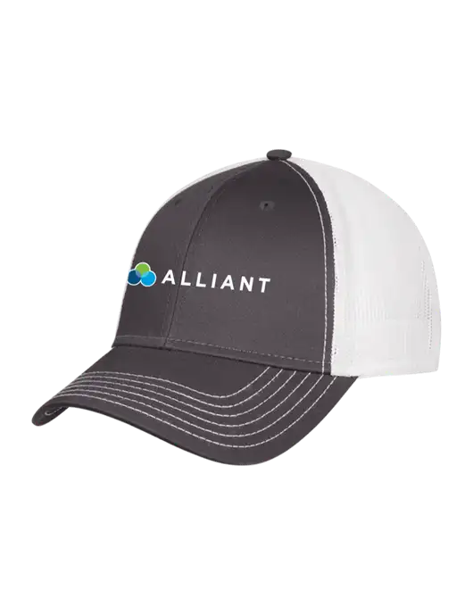Dark Grey/White Mesh Trucker Cap Snap Back w/Alliant Logo