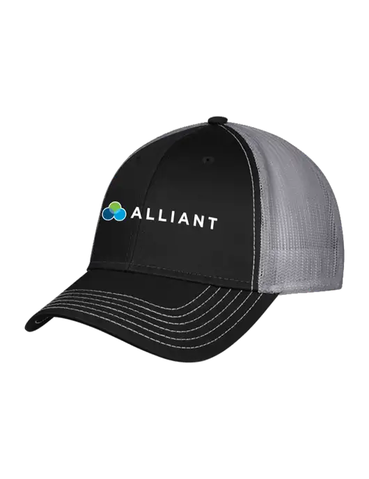 Black/Medium Dark Grey Mesh Trucker Cap Snap Back w/Alliant Logo