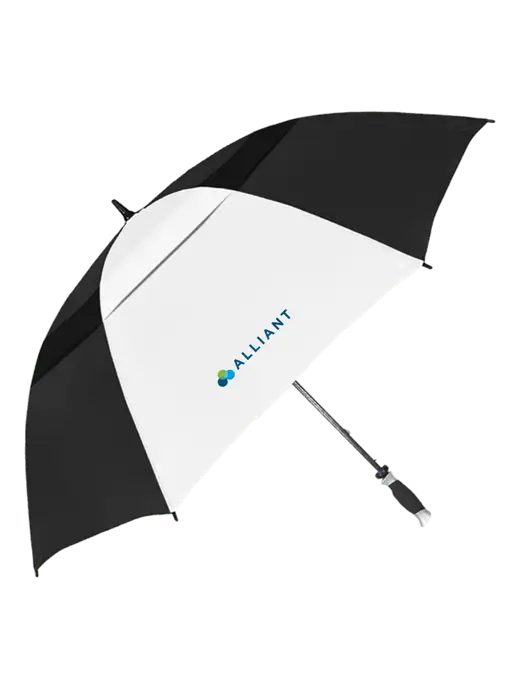 Black/White Vented Typhoon Tamer Golf Umbrella w/Alliant Logo