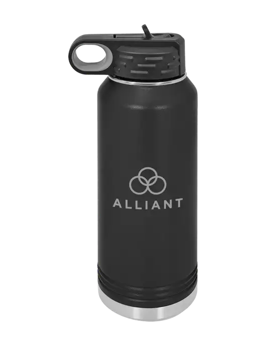 Polar Camel 32 oz Powder Coated Black Vacuum Insulated Water Bottle w/Alliant Logo