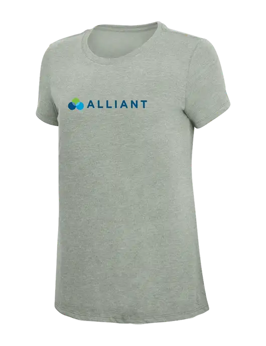 Womens Simply Soft Heathered Light Grey 4.5oz Poly/Combed Ring Spun Cotton T-Shirt w/Alliant Logo