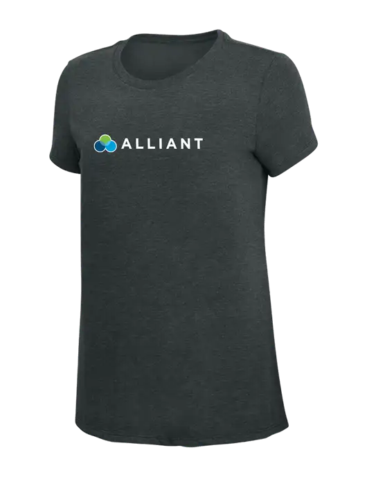 Womens Simply Soft Black Frost 4.5oz Poly/Combed Ring Spun Cotton T-Shirt w/Alliant Logo
