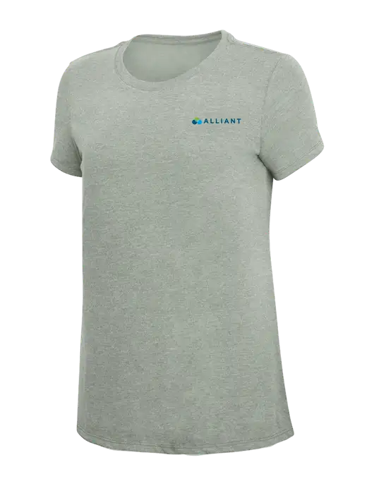 Womens Simply Soft Heathered Light Grey 4.5oz Poly/Combed Ring Spun Cotton T-Shirt w/Alliant Logo