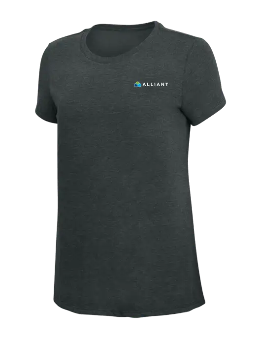 Womens Simply Soft Black Frost 4.5oz Poly/Combed Ring Spun Cotton T-Shirt w/Alliant Logo
