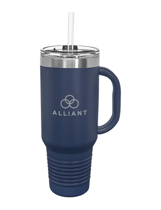 Polar Camel 40 oz. Powder Coated Vacuum Insulated Navy Travel Mug with Straw w/Alliant Logo