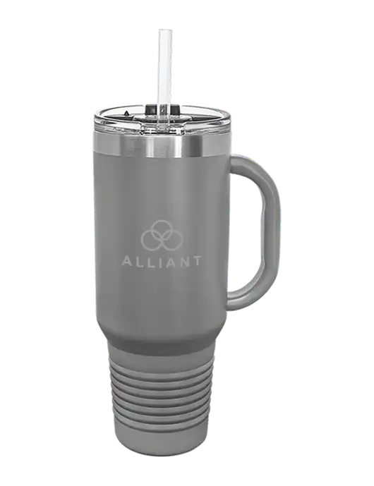 Polar Camel 40 oz. Powder Coated Vacuum Insulated Grey Travel Mug with Straw w/Alliant Logo